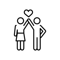 pictogram couple standing with heart icon, line style