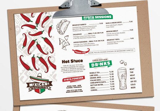 Mexican Restaurant Menu Layout with Chile Illustrations