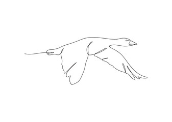 Obraz premium Continuous line drawing flying goose swan