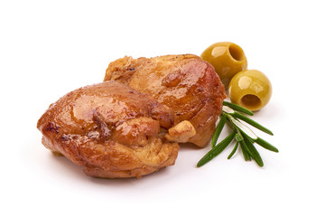 Roasted chicken kebab, BBQ, isolated on white background