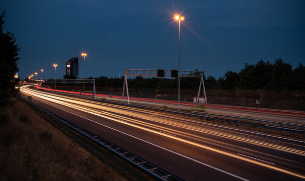 Highway traffic at night in the Netherlands
