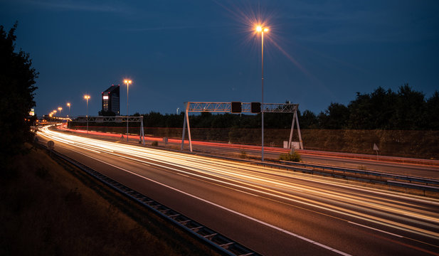 Highway traffic at night in the Netherlands