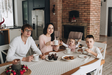 Family in a big house. Lifestyle Home comfort. Children at home.