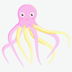 Isolated octopus in yellow and pink
