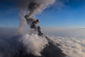 Smoke Column comming out of a volcano in Guatemala. Volcan Acatenango and Volcan del Fuego