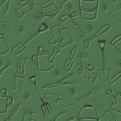 Seamless pattern of gardening tools 