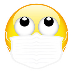 Yellow emoji wearing a surgical mask, emoticon medical mask, vector