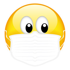 Yellow emoji wearing a surgical mask, emoticon medical mask, vector