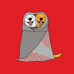 Happy dogs in a blanket - 343586933