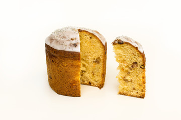 Easter cake cut on a white background