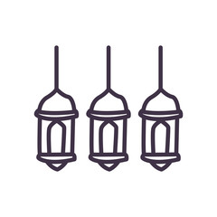 Eid mubarak lanterns line style icon vector design