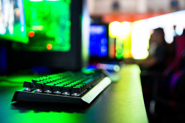 Computer keyboard in neon light