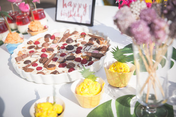 Snacks, food, decorations, desserts for a special event, birthday party