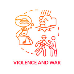 Violence, war crimes, military conflict concept icon. Enemy invasion, martial law, legal system violation idea thin line illustration. Vector isolated outline RGB color drawing.