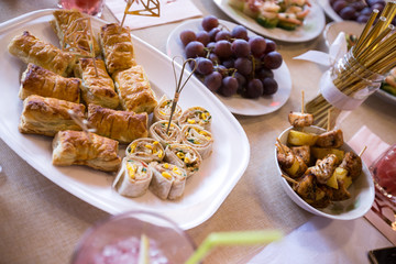 Snacks, food, decorations, desserts for a special event, birthday party