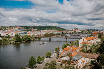 Fototapeta na wymiar Beautiful panorama of the city of Prague. Vin da Vltava River, Prague Castle and the Old Town.