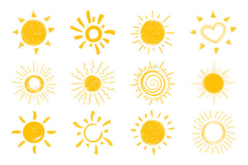 Flat sun icon. Sun pictogram. Trendy vector summer symbol for website design, web button, mobile app. vector doodle suns