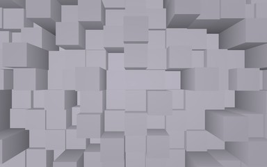 Abstract gray elegant cube geometric background. Chaotically advanced rectangular bars. 3D Rendering, 3D illustration
