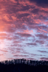 Sunset over the mountains in Bohinj valley