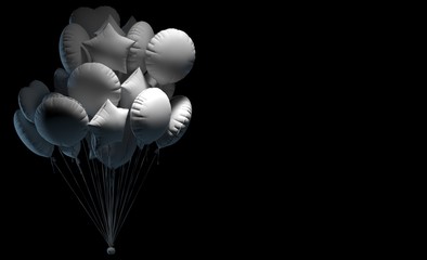 festive balls on a black background illuminated by the light of a lamp 3D render