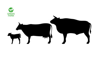 Farm Animals Calf Cow Bull Icon Set Vector Illustration