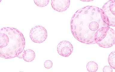 Bitcoin economic financial bubble. crypto currency 3D illustration. Business concept. Pink bubbles on white background. Bit, Coin, mining concept