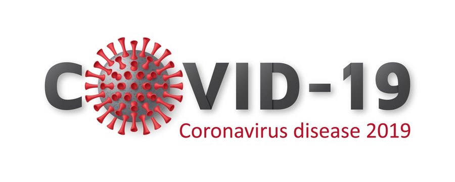 Coronavirus disease COVID-19 background. Typography design logo for poster, banner, flyer. Realistic 3d virus cell