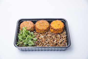vegetable cutlets with cabbage on a plate. potato fritters
