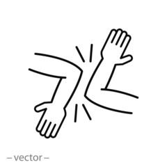 Obraz premium elbow greeting icon, friends elbows hit, safe greetings, social distancing, thin line web symbol on white background - editable stroke vector illustration eps10