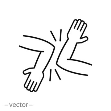 elbow greeting icon, friends elbows hit, safe greetings, social distancing, thin line web symbol on white background - editable stroke vector illustration eps10