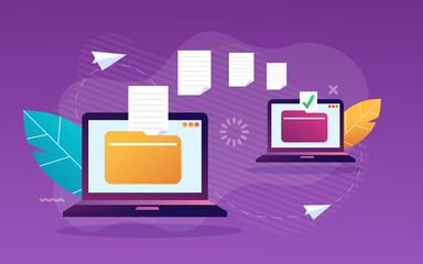 File Transfer. Files transferred Encrypted Form. Program for Remote Connection between two Computers. Full access to Remote Files and Folders.Flat style. Vector illustration