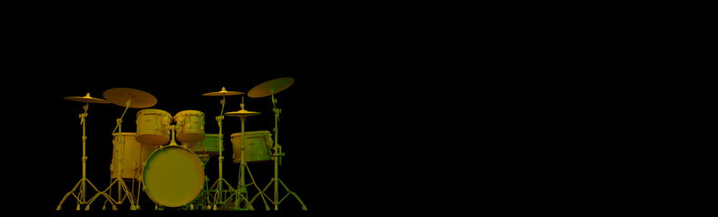 drum set on a black background. 3D render