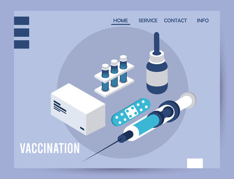 vaccination service with injection isometric icons