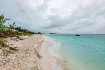 View of Tropic of Cancer beach during a cloudy day (Exuma, Bahamas).
