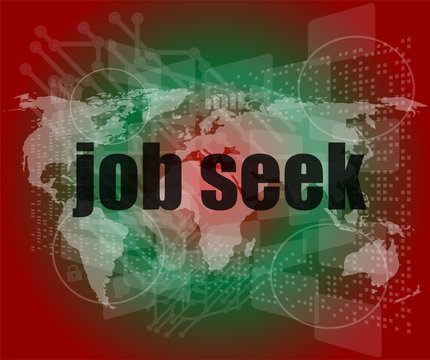 job seek word on touch screen, modern virtual technology background