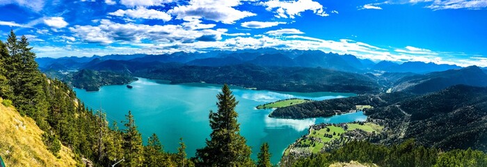 Walchensee. with alps mountains. Bavaria, Germany