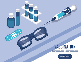 vaccination service with injection isometric icons