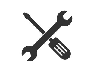 Settings tool icon. Toolkit repair symbol. Mechanic maintenance service kit. Preferences cross pictogram. Isolated wrench tool. Simple metal equipment. Vector EPS 10