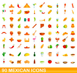 90 mexican icons set. Cartoon illustration of 90 mexican icons vector set isolated on white background