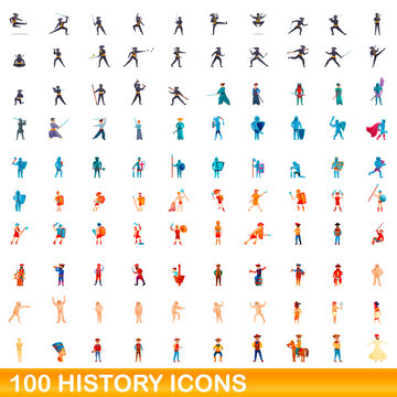 100 history icons set. Cartoon illustration of 100 history icons vector set isolated on white background