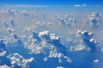 Cloudy sky aerial view from the airplane window 