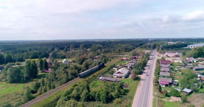 steam locomotive railway. ostashkov. aerial