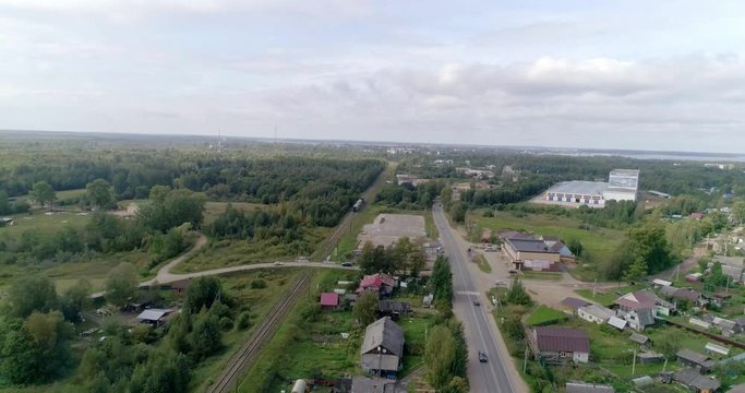 steam locomotive railway. ostashkov. aerial