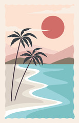 sea scape flat scene with palms