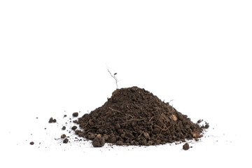 Soil isolated on white background. Ecological, gardening or planting concept.