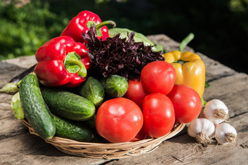 Fresh vegetables on wooden table. Market vegetable, garden.Diet concept. Healthy organic vegetarian food.
