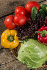 Fresh vegetables on wooden table. Market vegetable, garden.Diet concept. Healthy organic vegetarian food.
