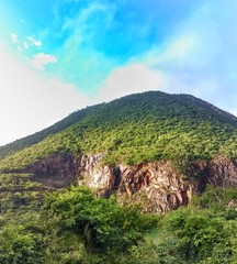 mountain landscape with blue sky and clouds