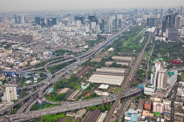 Fototapeta premium BANGKOK/THAILAND - 10th Nov, 2019 : Aerial view of Bangkok skyline and skyscraper.