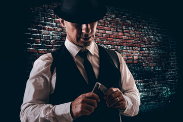 vintage Italian mafia gangster in 1930's in New York - 343607168